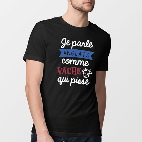 T-Shirt Homme Je parle anglais comme vache qui pisse Noir