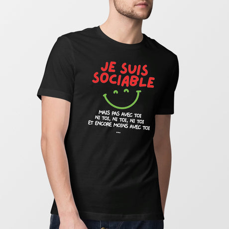 T-Shirt Homme Je suis sociable mais pas avec toi Noir