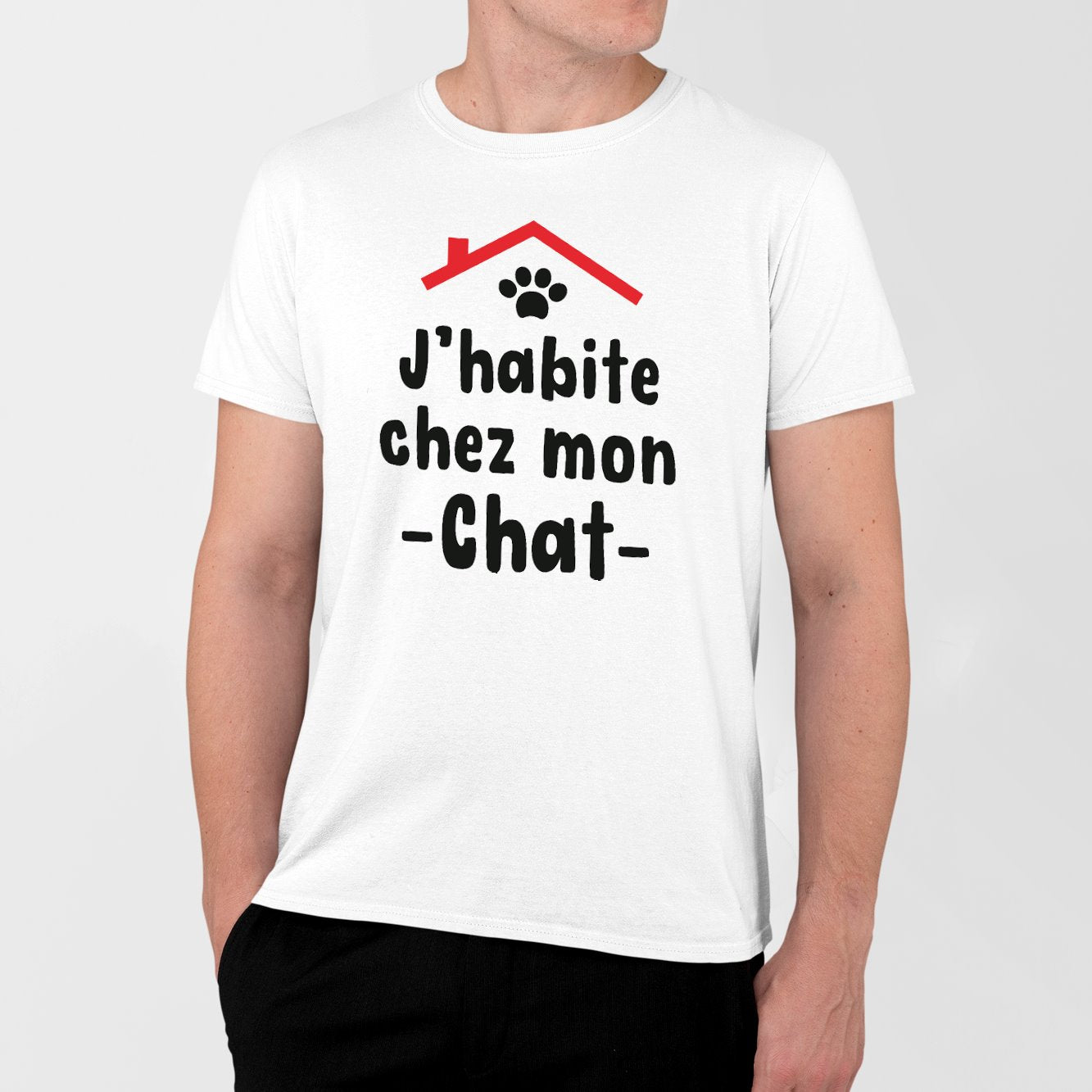 T-Shirt Homme J'habite chez mon chat Blanc