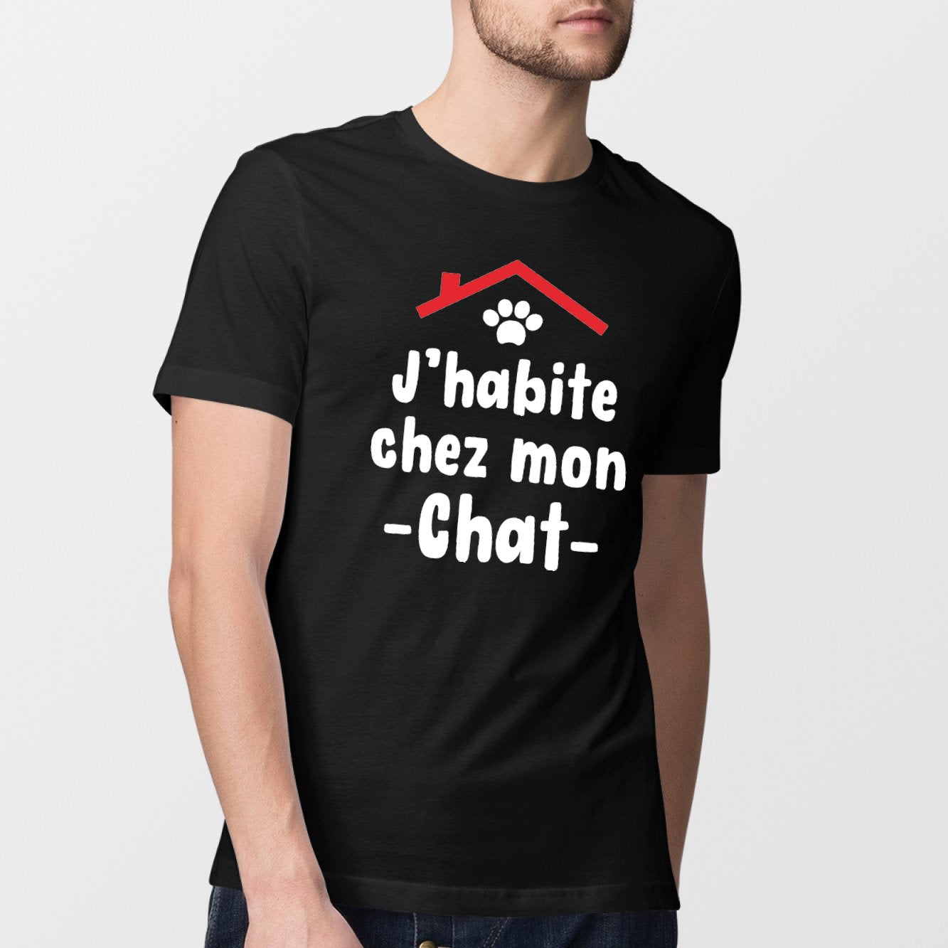 T-Shirt Homme J'habite chez mon chat Noir