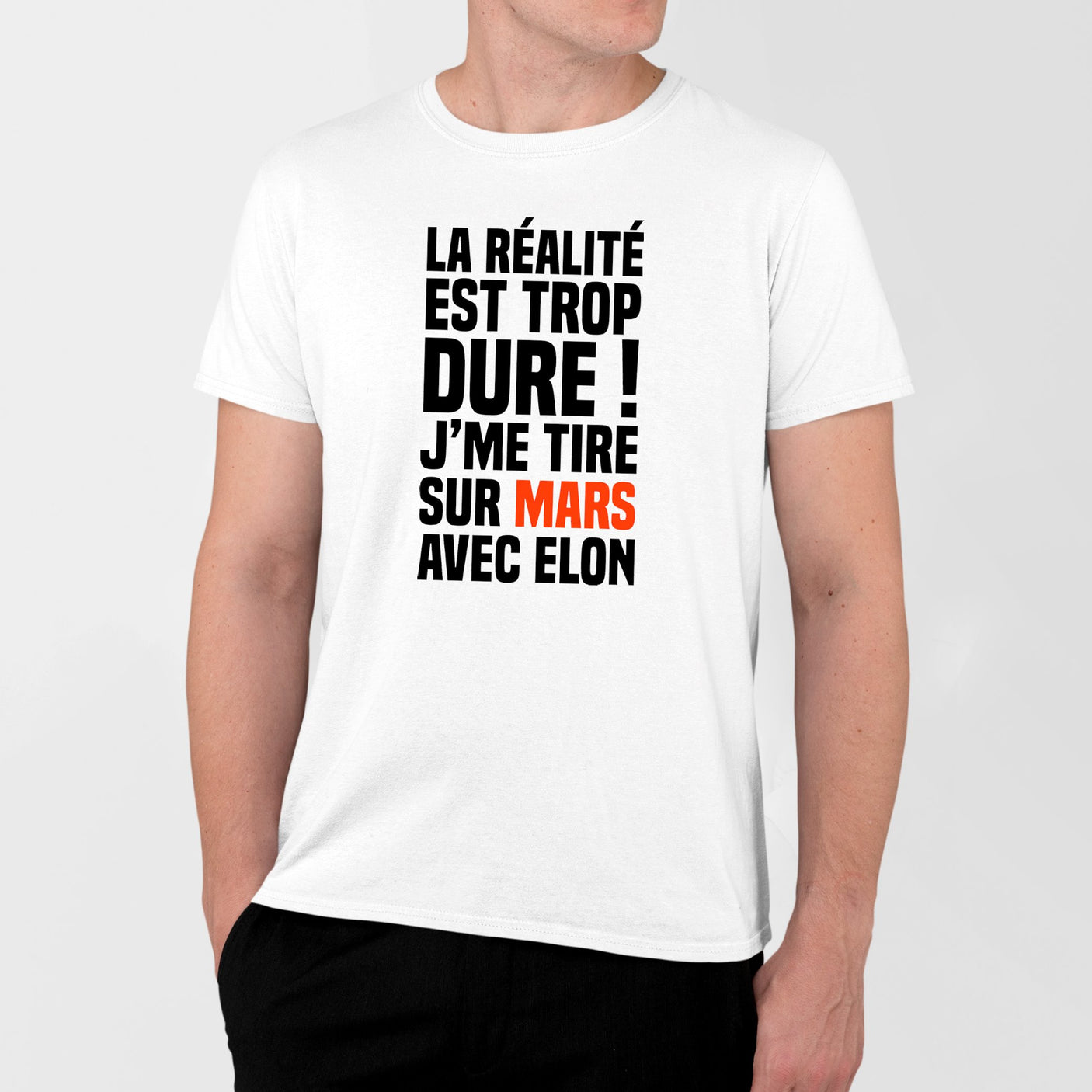 T-Shirt Homme J'me tire sur Mars avec Elon Blanc