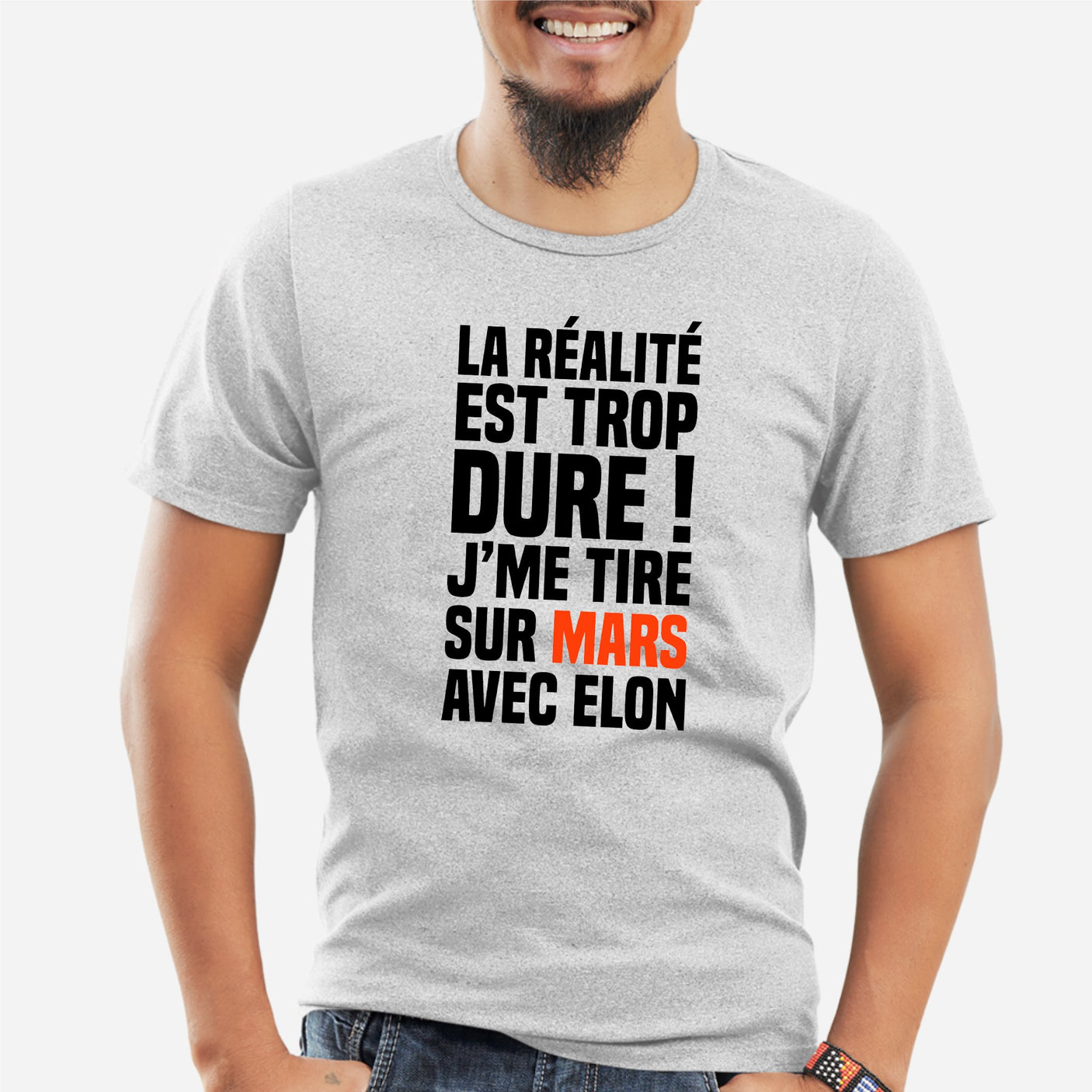 T-Shirt Homme J'me tire sur Mars avec Elon Gris