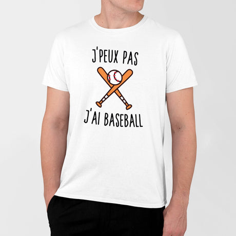 T-Shirt Homme J'peux pas j'ai baseball Blanc