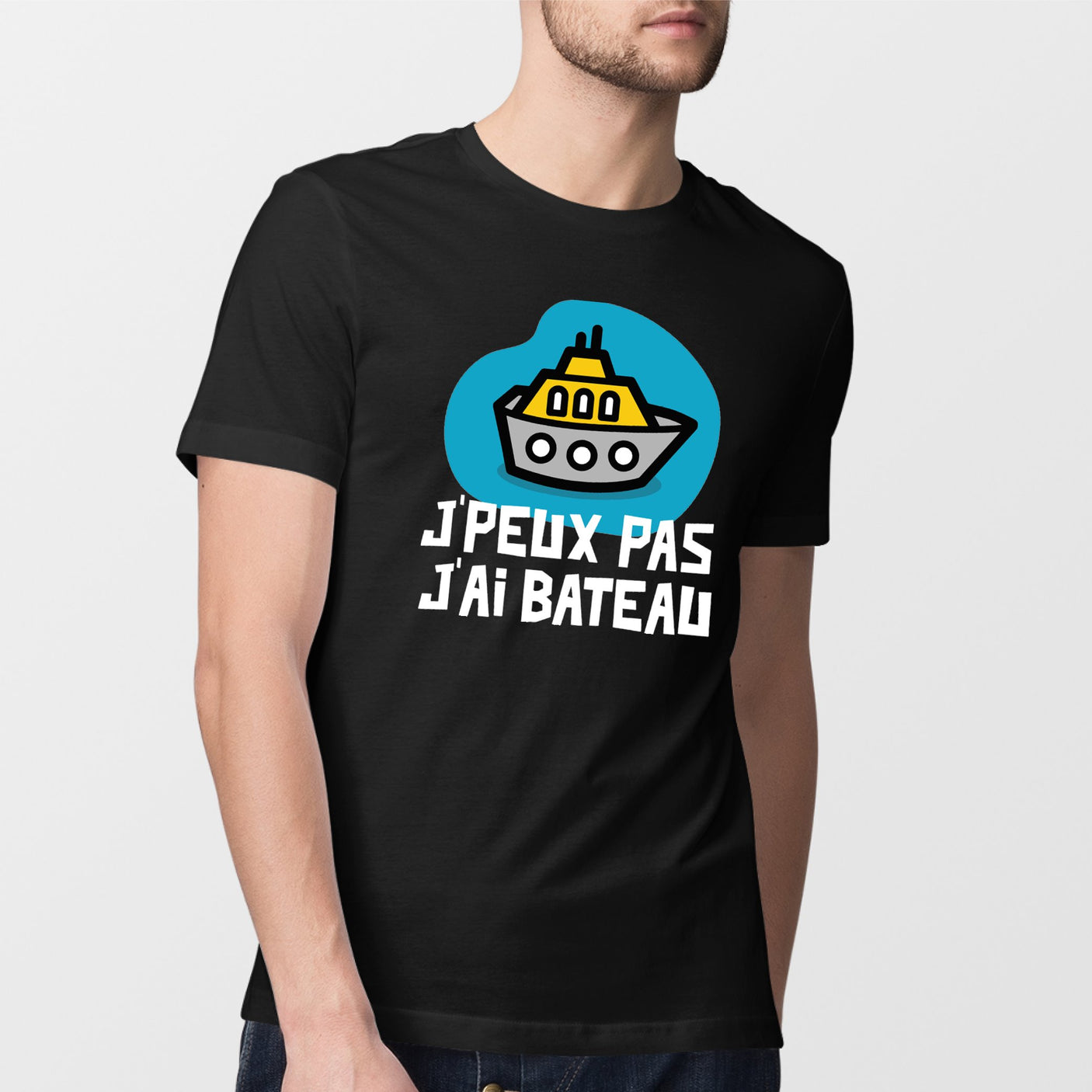 T-Shirt Homme J'peux pas j'ai bateau Noir