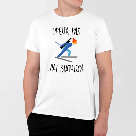 T-Shirt Homme J'peux pas j'ai biathlon Blanc