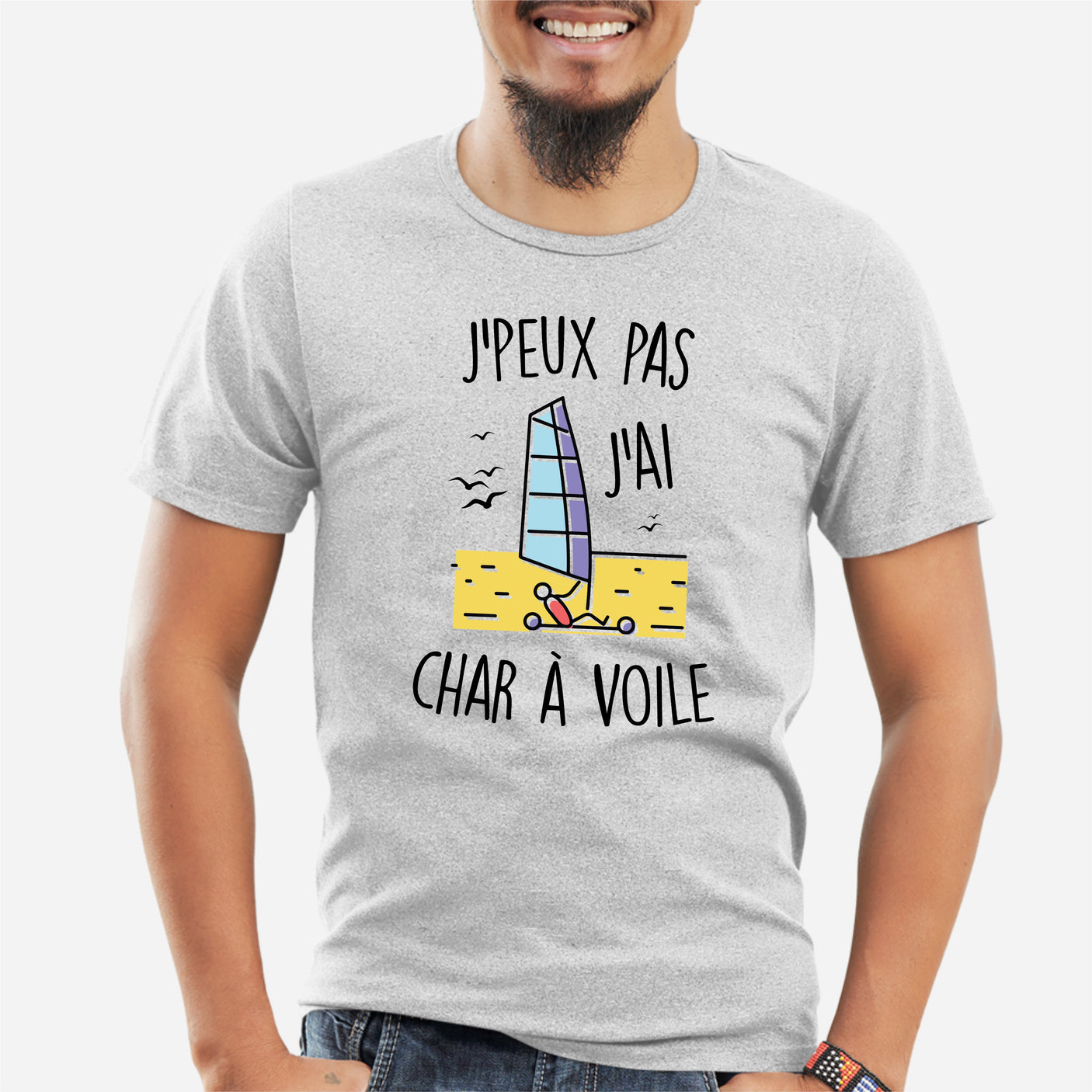 T-Shirt Homme J'peux pas j'ai char à voile Gris