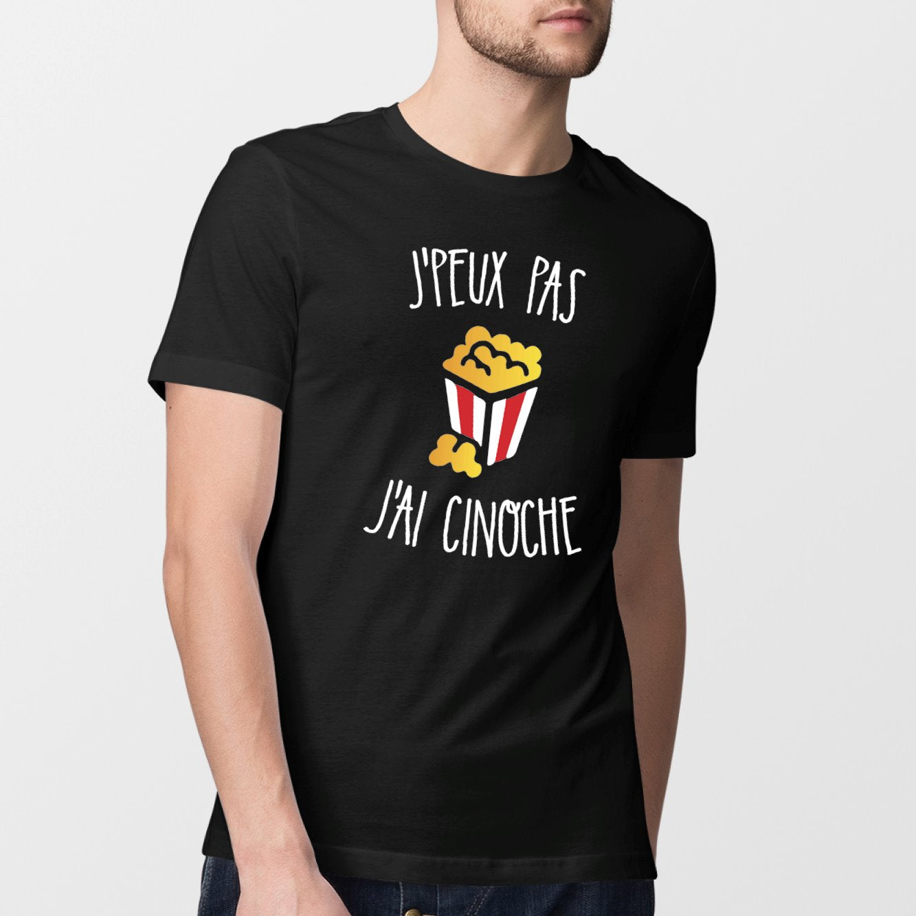 T-Shirt Homme J'peux pas j'ai cinoche Noir