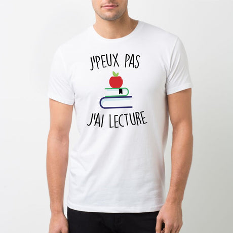 T-Shirt Homme J'peux pas j'ai lecture Blanc