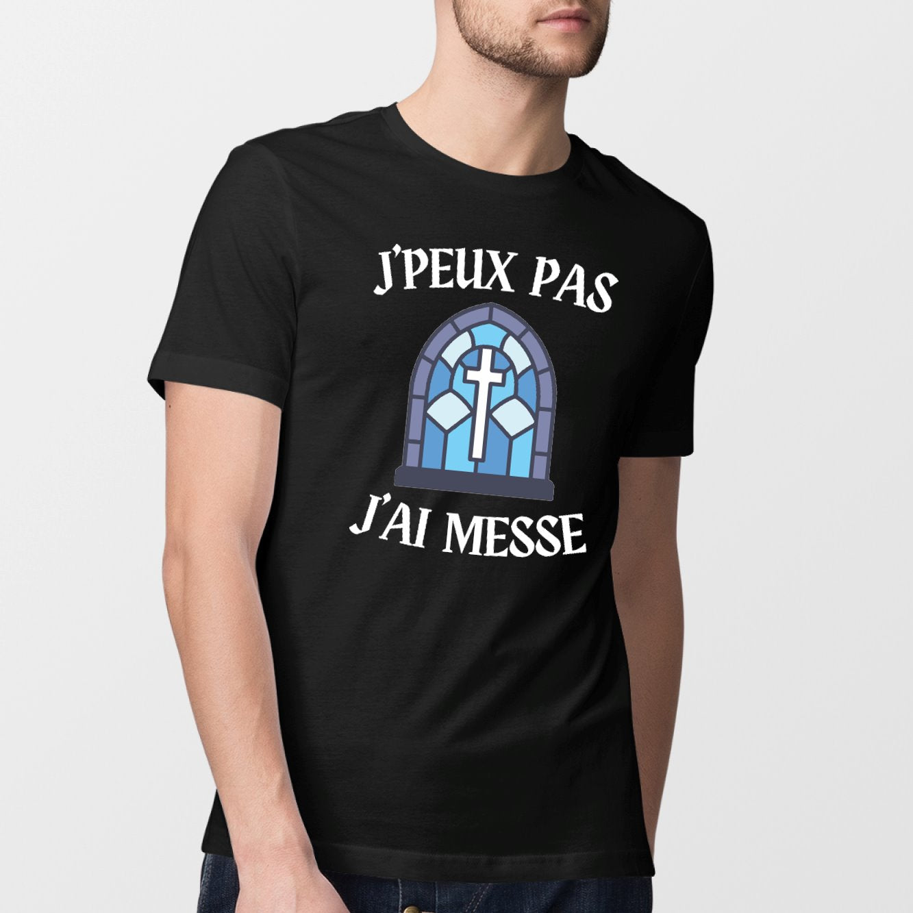 T-Shirt Homme J'peux pas j'ai messe Noir