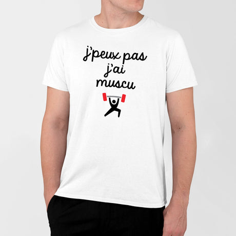 T-Shirt Homme J'peux pas j'ai muscu Blanc