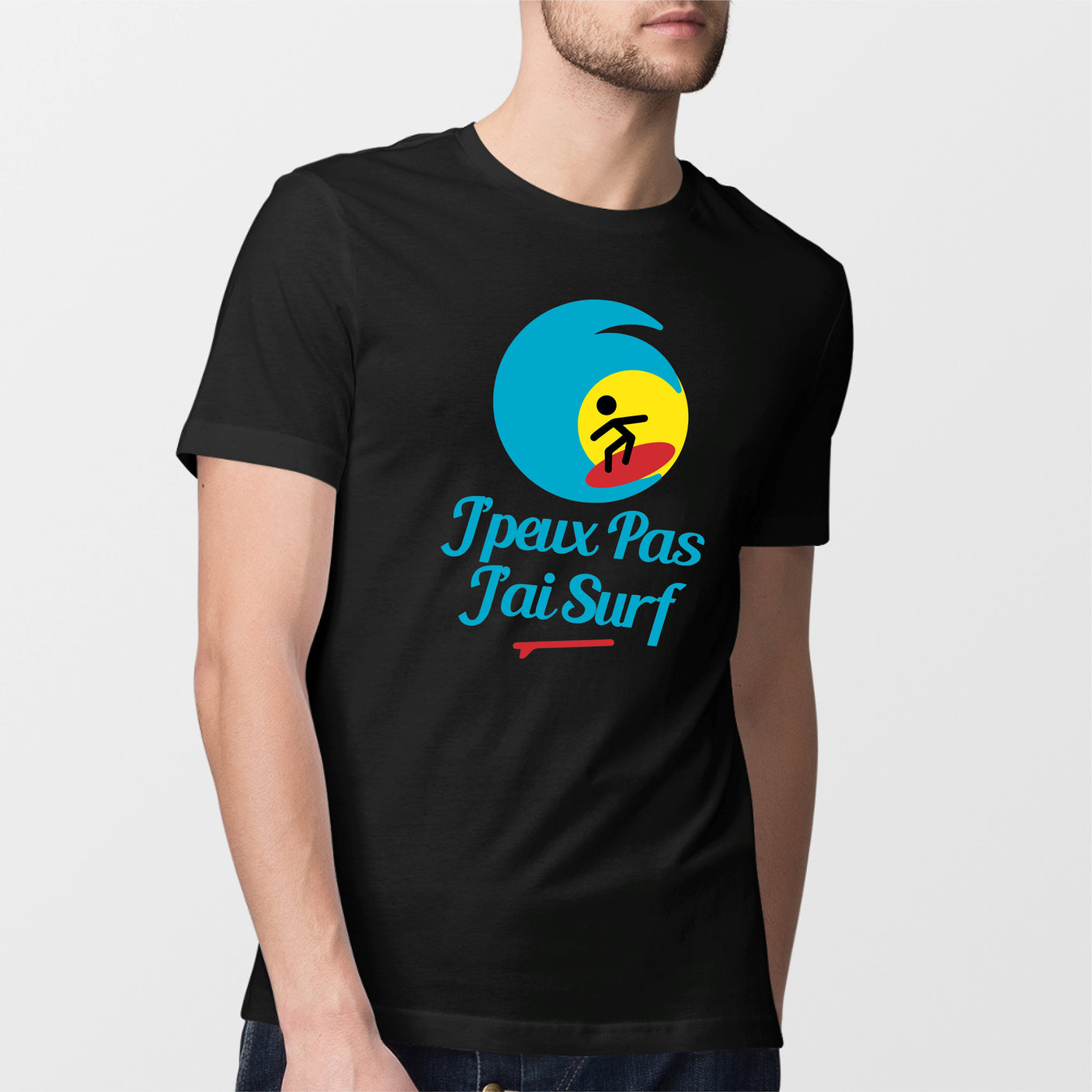 T-Shirt Homme J'peux pas j'ai surf Noir