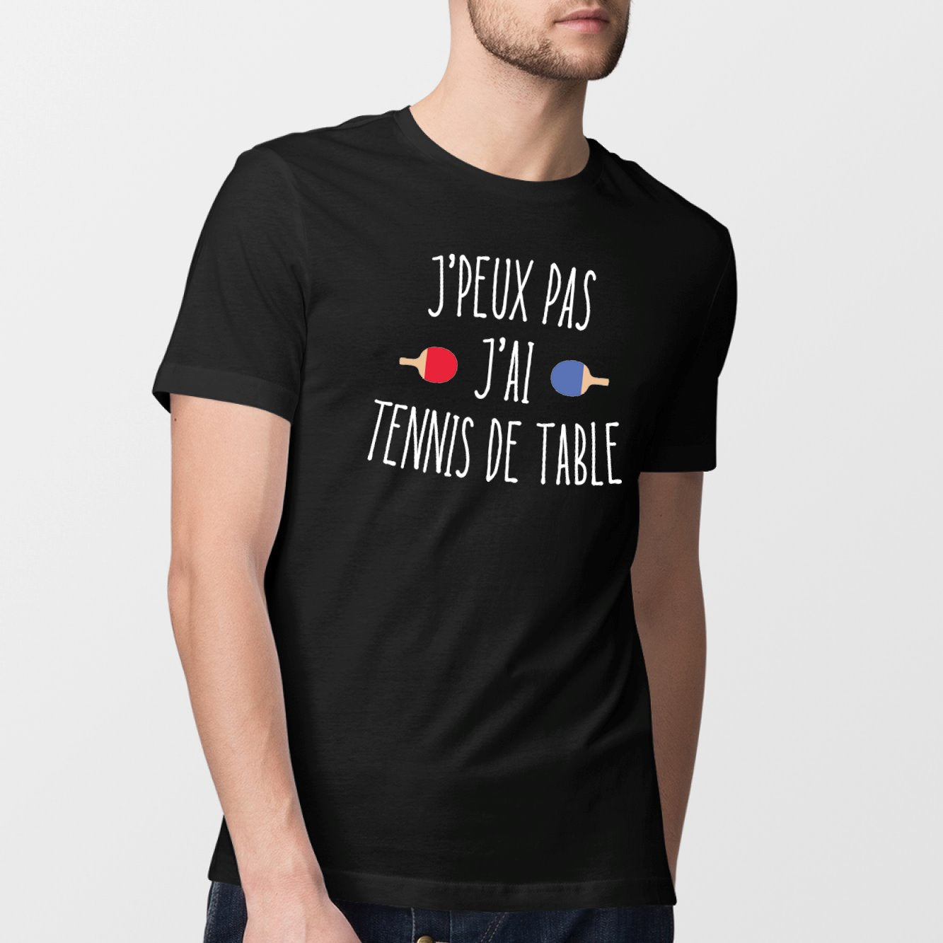 T-Shirt Homme J'peux pas j'ai tennis de table Noir