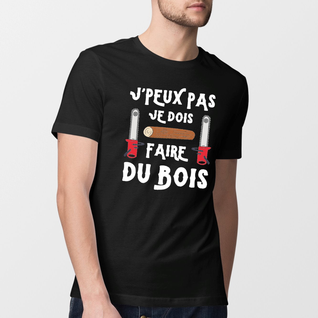 T-Shirt Homme J'peux pas je dois faire du bois Noir