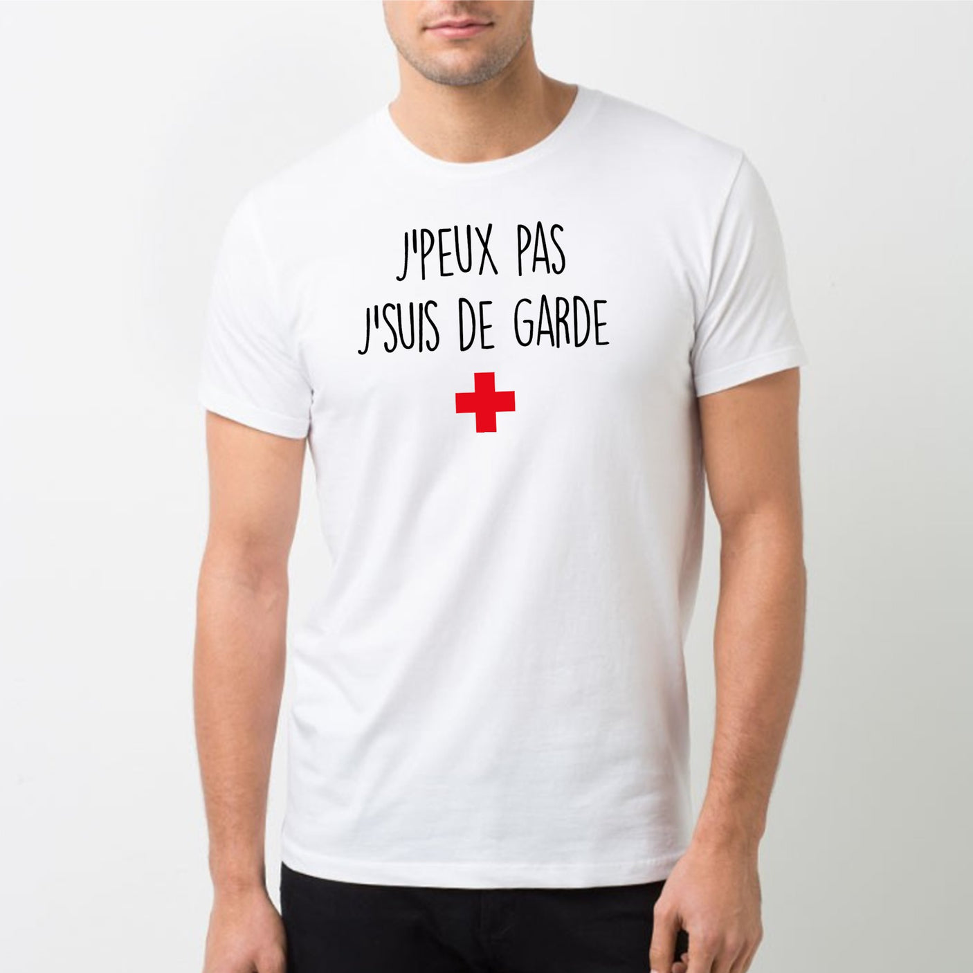 T-Shirt Homme J'peux pas j'suis de garde Blanc