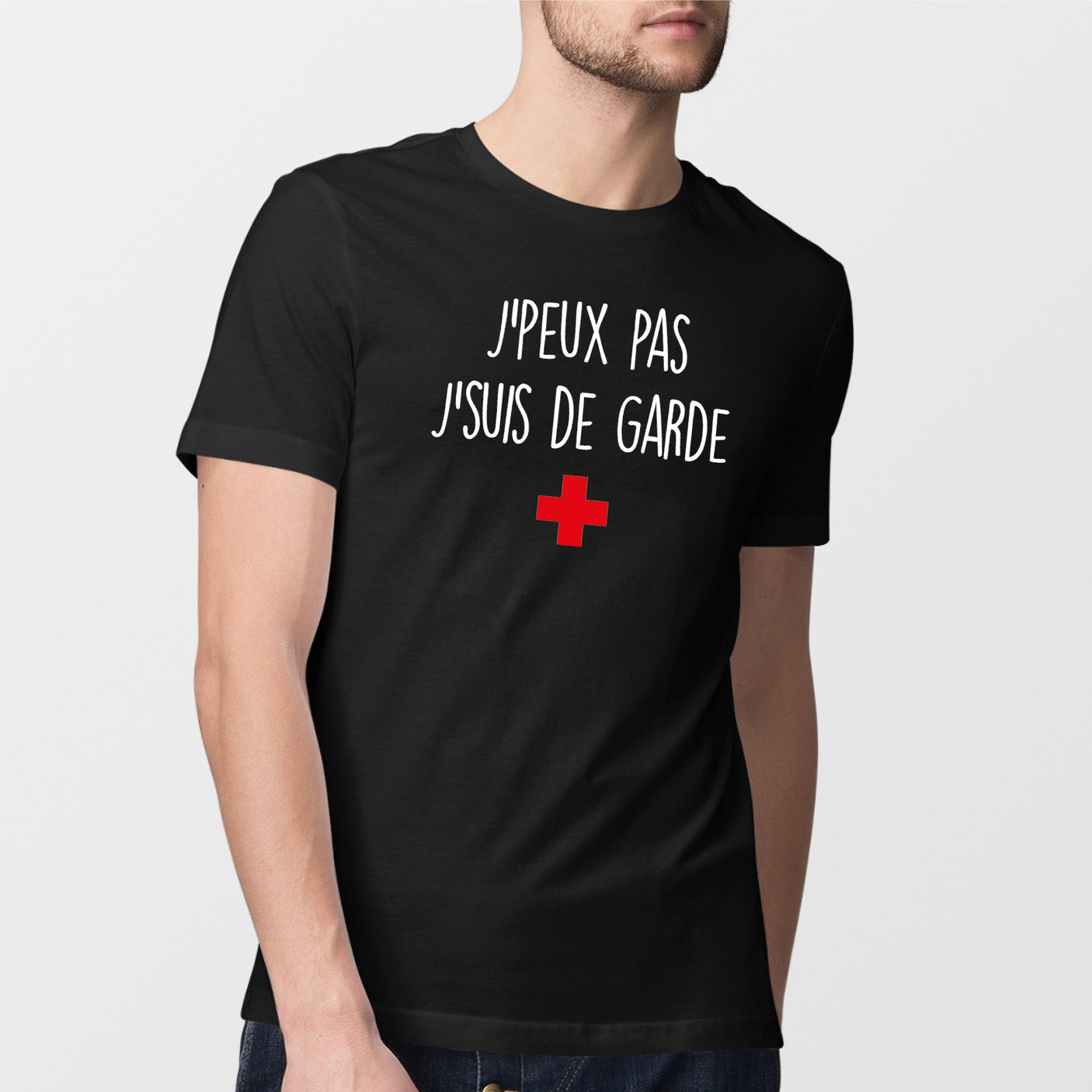 T-Shirt Homme J'peux pas j'suis de garde Noir