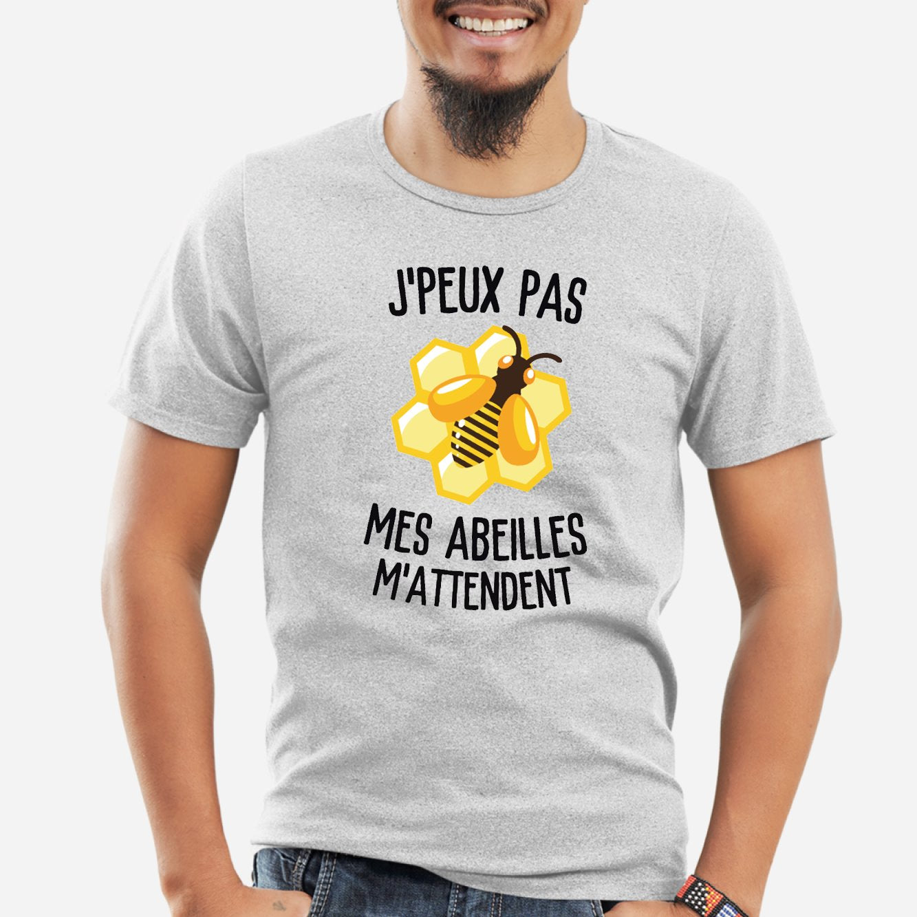 T-Shirt Homme J'peux pas mes abeilles m'attendent Gris