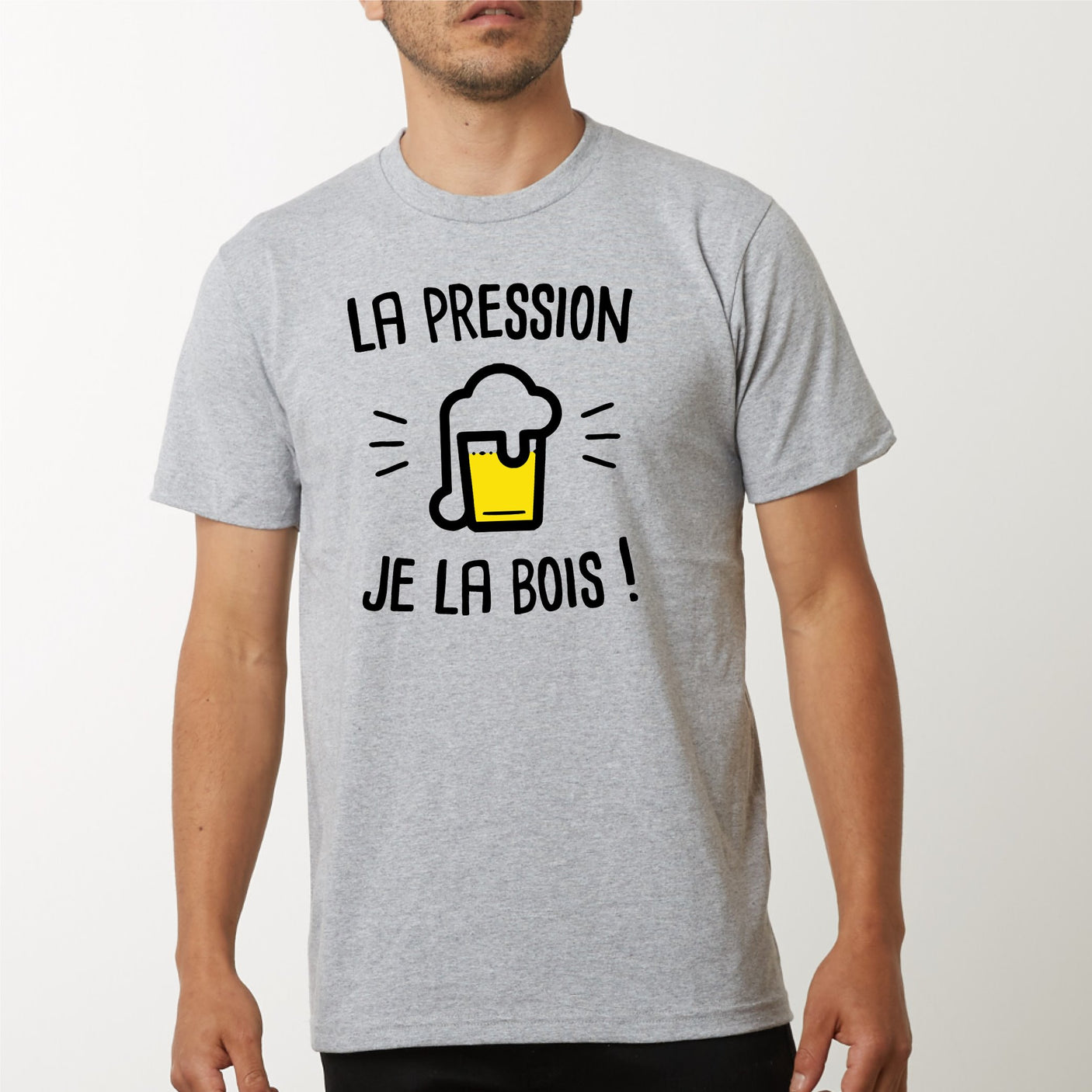 T-Shirt Homme La pression je la bois Gris