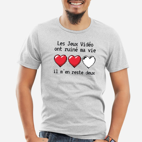 T-Shirt Homme Les jeux vidéo ont ruiné ma vie il m'en reste deux Gris