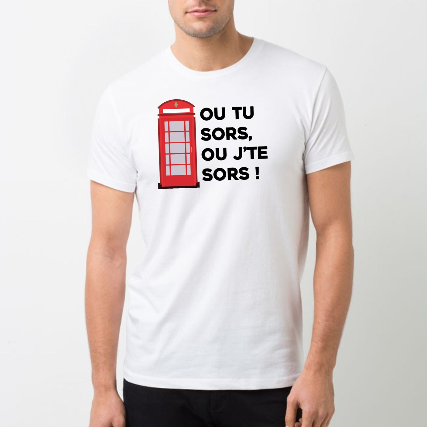 T-Shirt Homme Ou tu sors, ou j'te sors Blanc