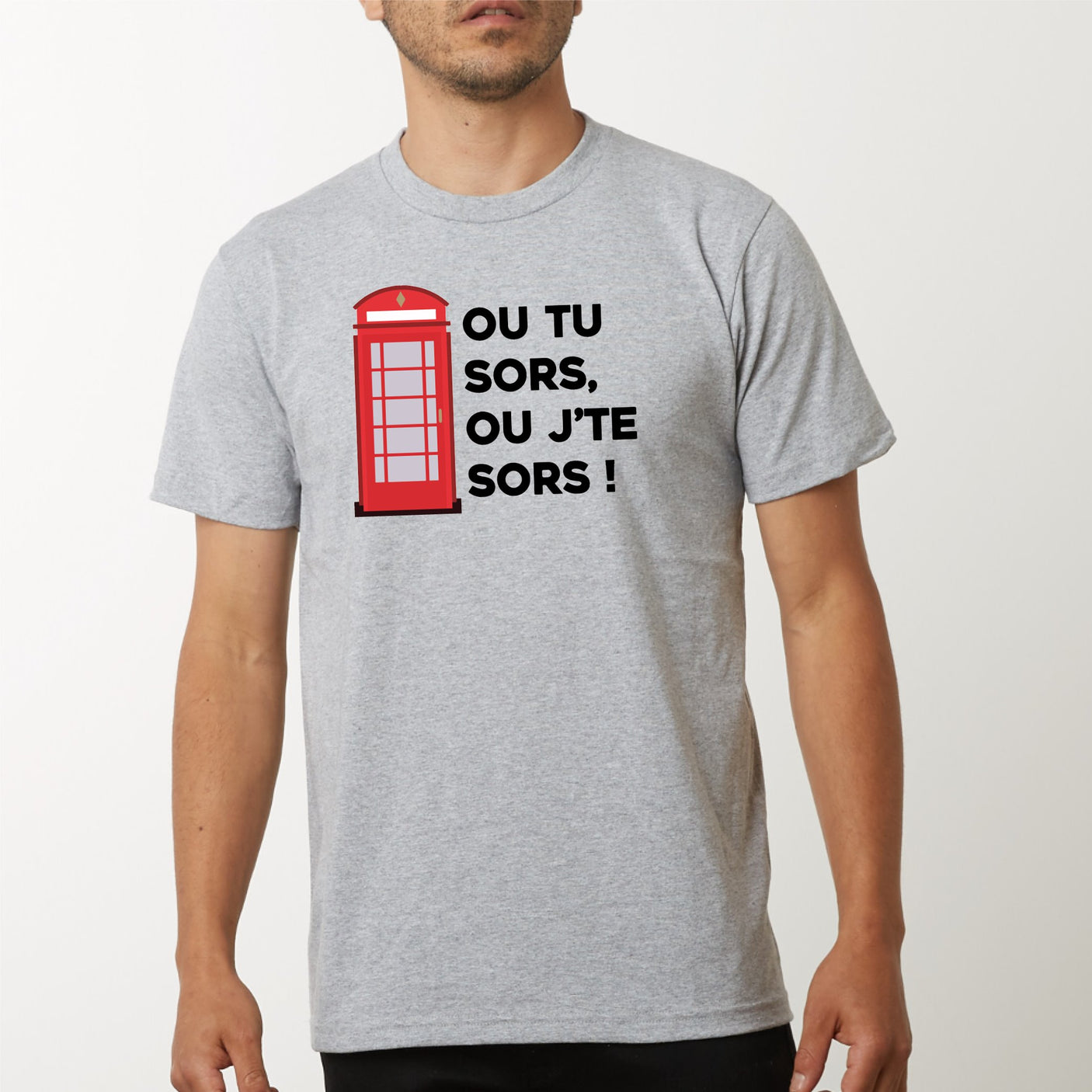 T-Shirt Homme Ou tu sors, ou j'te sors Gris