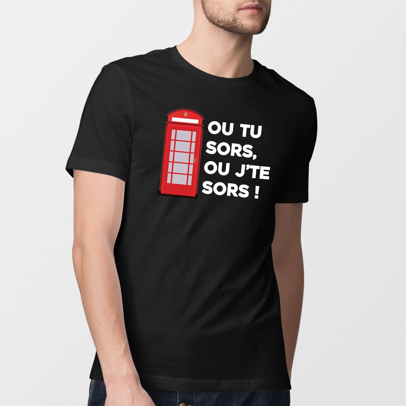 T-Shirt Homme Ou tu sors, ou j'te sors Noir