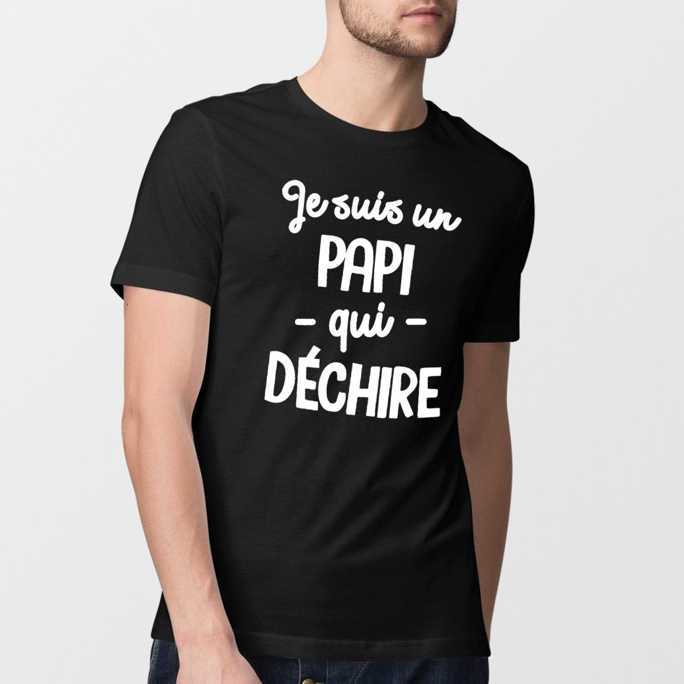 T-Shirt Homme Papi qui déchire Noir