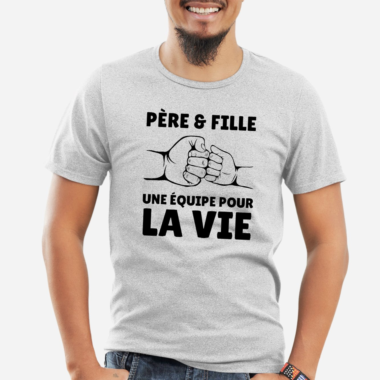 T-Shirt Homme Père et fille une équipe pour la vie Gris