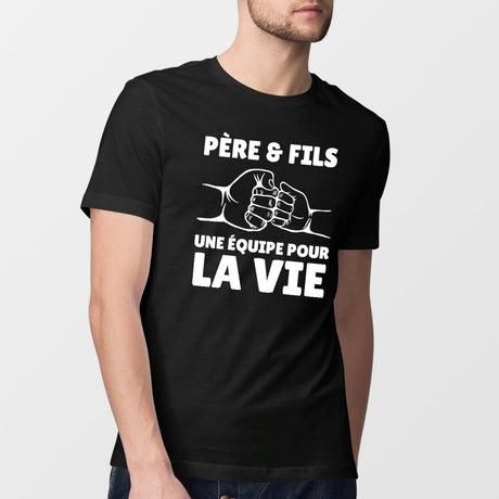 T-Shirt Homme Père et fils une équipe pour la vie Noir