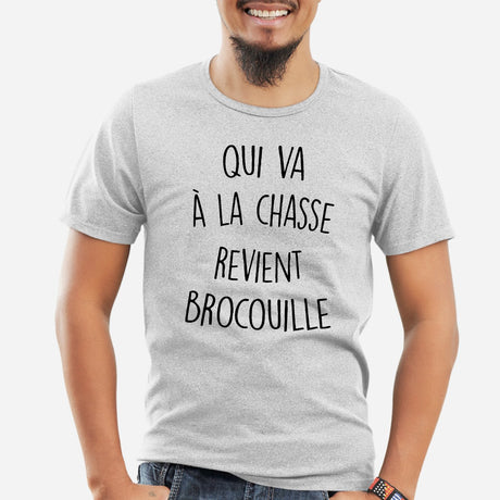 T-Shirt Homme Qui va à la chasse revient brocouille Gris