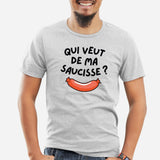 T-Shirt Homme Qui veut de ma saucisse Gris