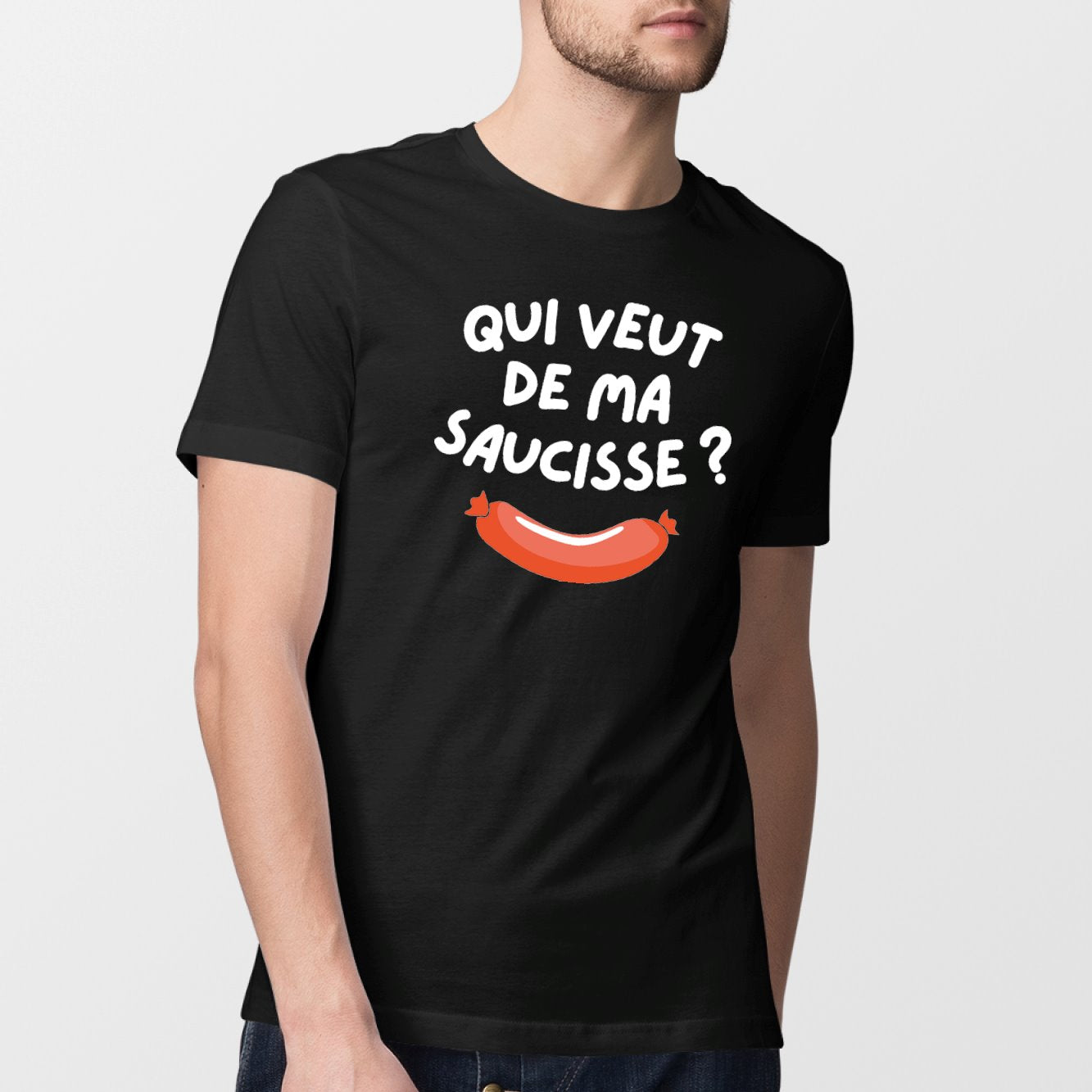 T-Shirt Homme Qui veut de ma saucisse Noir