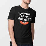 T-Shirt Homme Qui veut de ma saucisse Noir