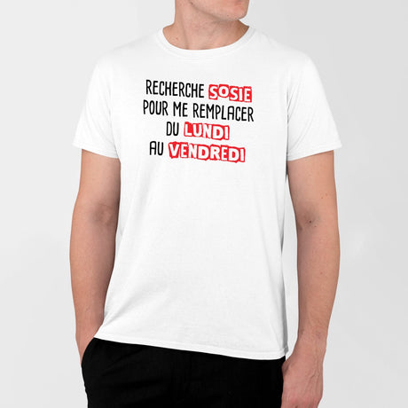 T-Shirt Homme Recherche sosie du lundi au vendredi Blanc