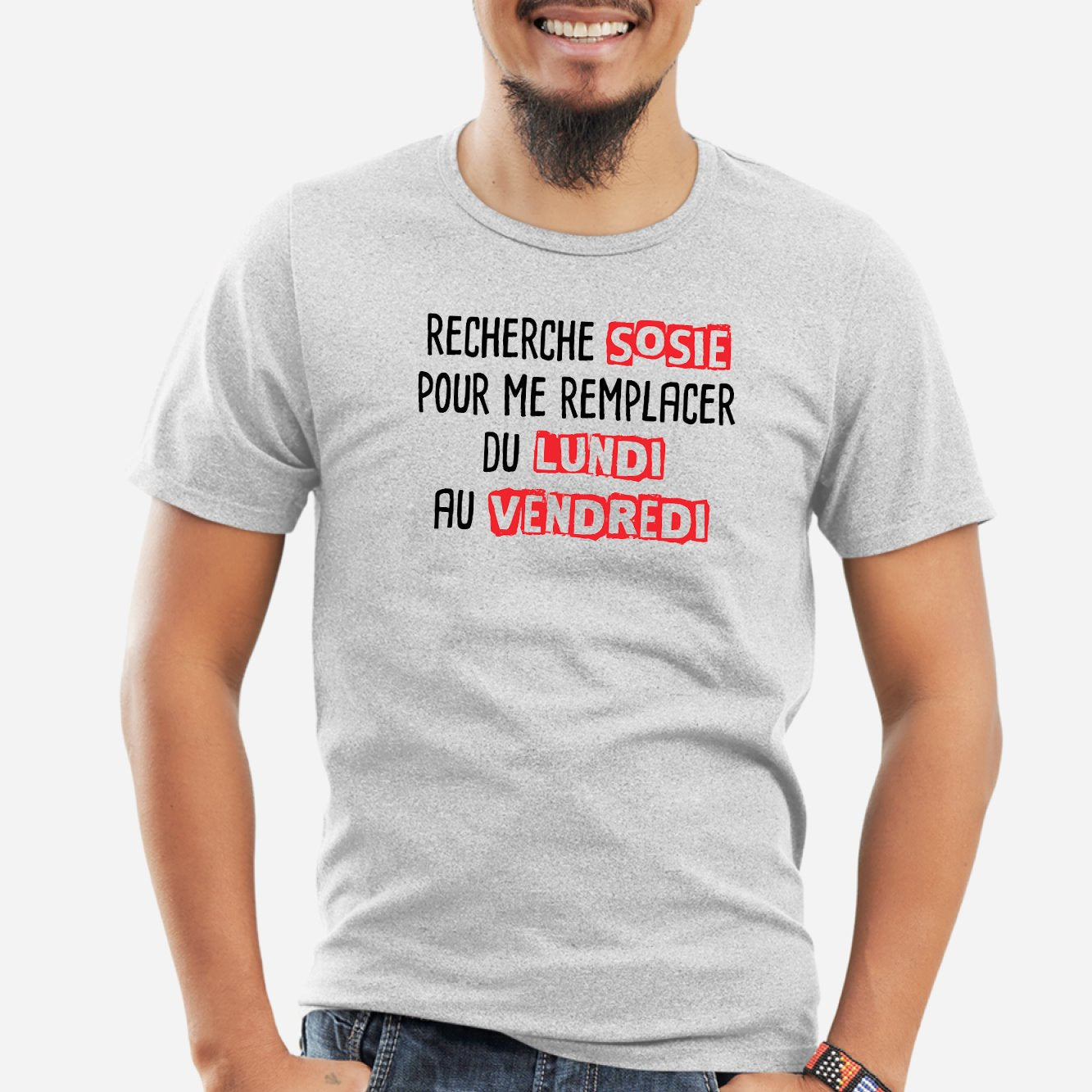 T-Shirt Homme Recherche sosie du lundi au vendredi Gris