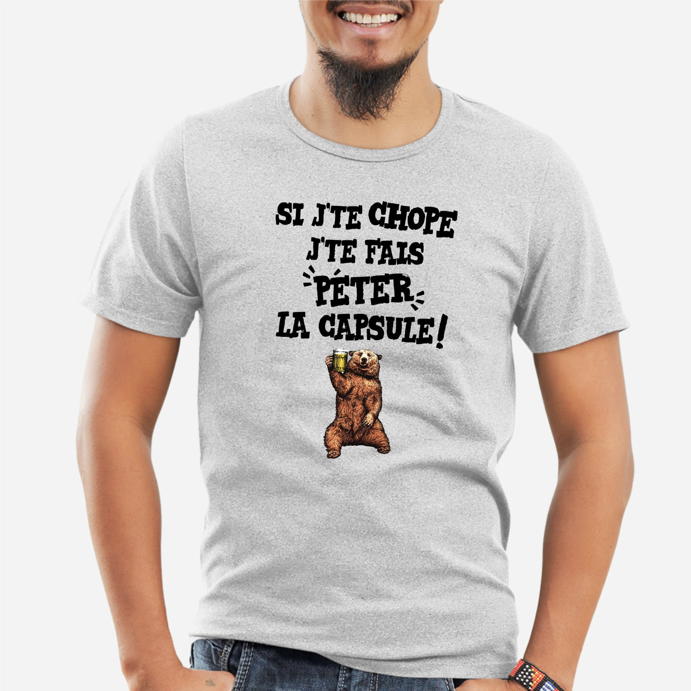 T-Shirt Homme Si j'te chope Gris