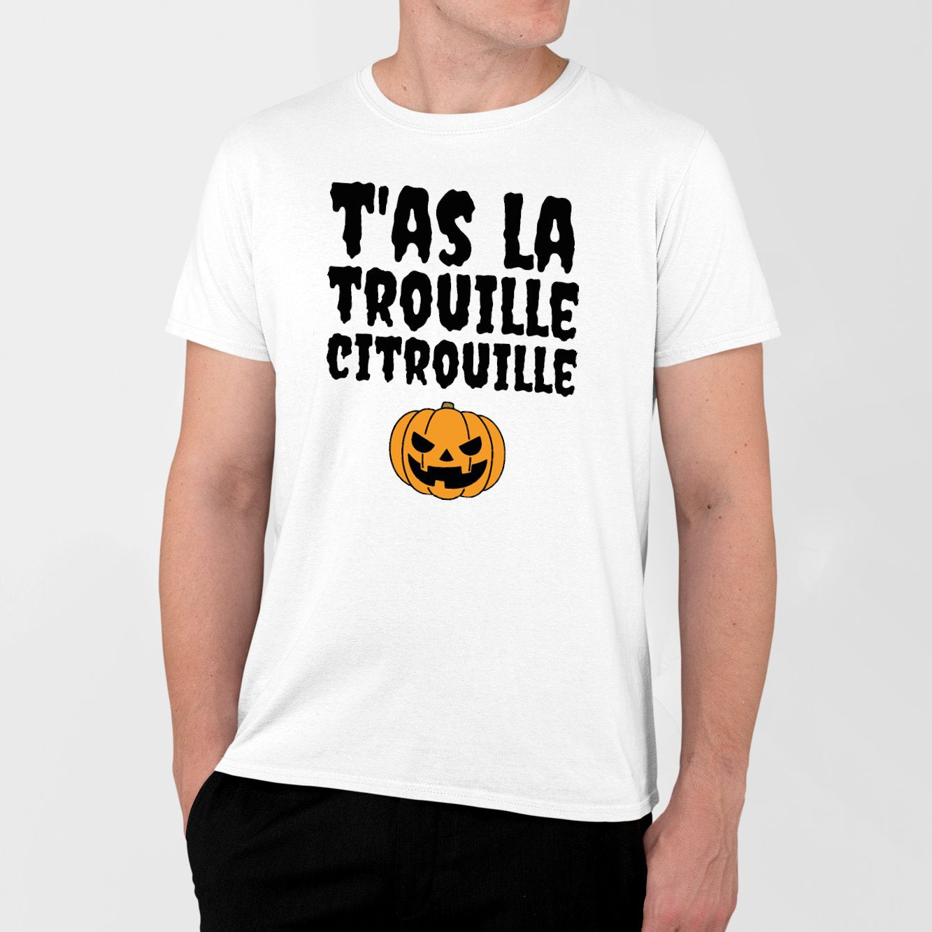 T-Shirt Homme T'as la trouille citrouille Blanc