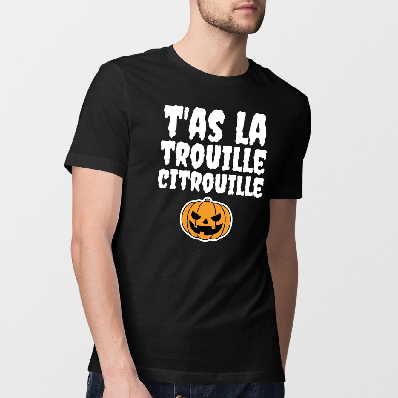 T-Shirt Homme T'as la trouille citrouille Noir