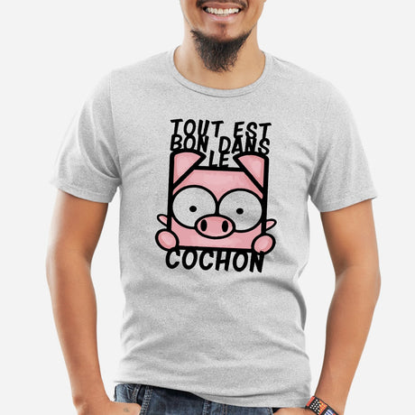 T-Shirt Homme Tout est bon dans le cochon Gris