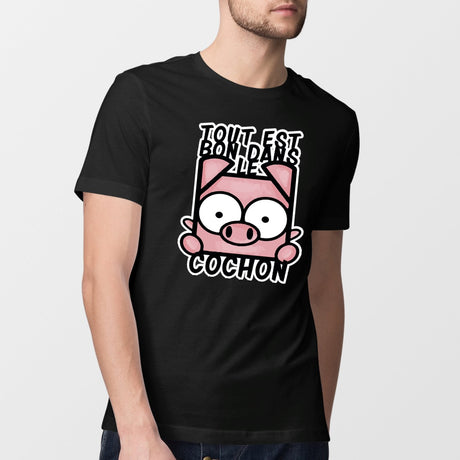 T-Shirt Homme Tout est bon dans le cochon Noir