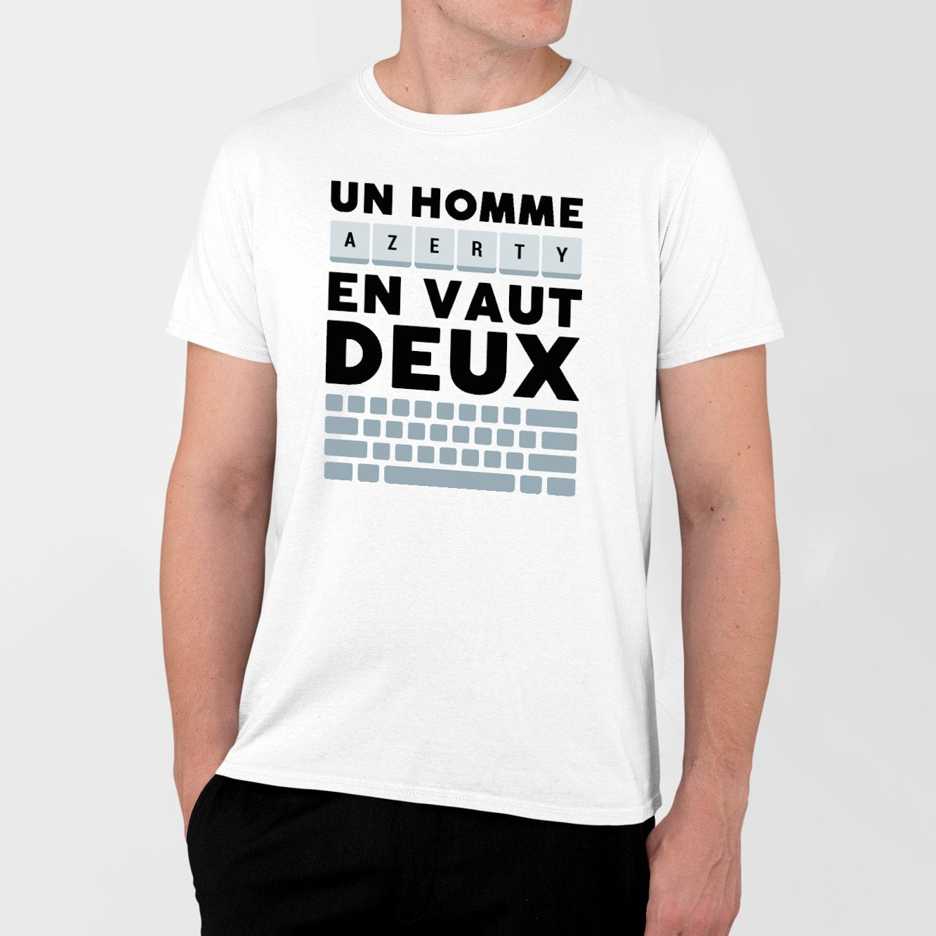 T-Shirt Homme Un homme AZERTY en vaut deux Blanc