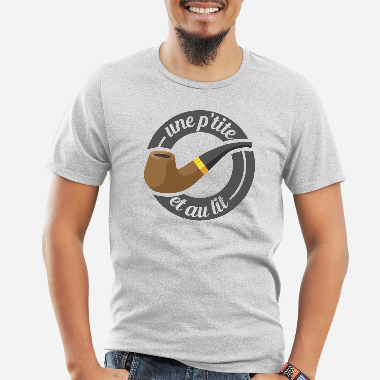 T-Shirt Homme Une petite pipe et au lit Gris