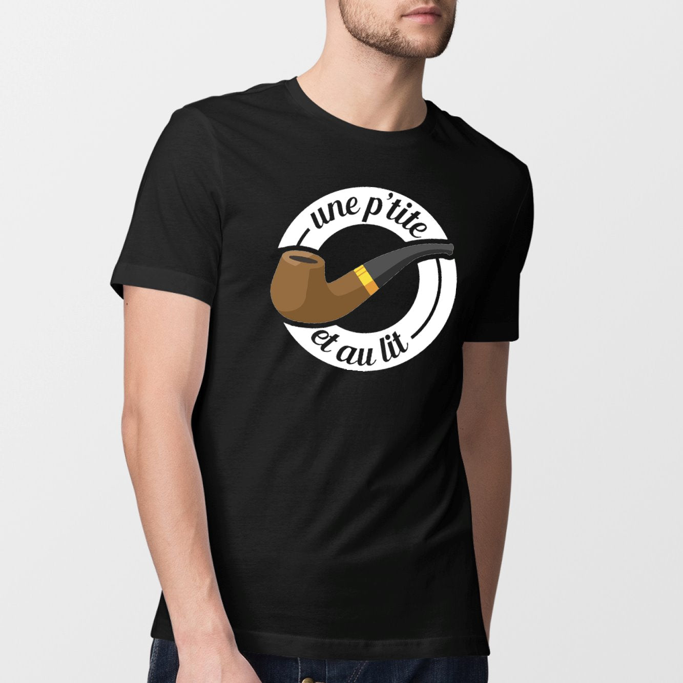 T-Shirt Homme Une petite pipe et au lit Noir