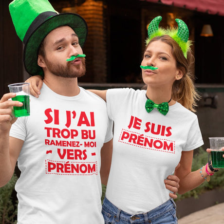 T-Shirts Personnalisés Si j'ai trop bu ramenez moi vers "votre prénom" XS