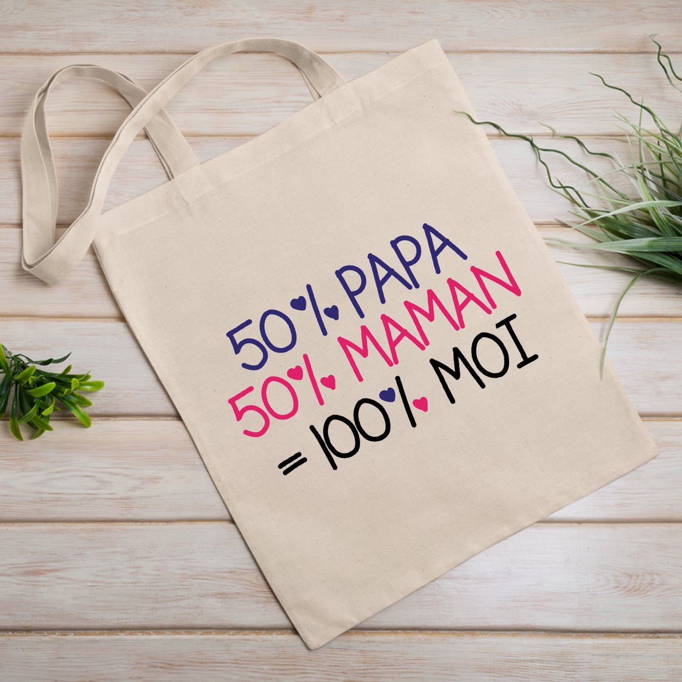 Tote bag 50% maman 50% papa Beige