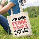 Tote bag Attention femme méchante Beige