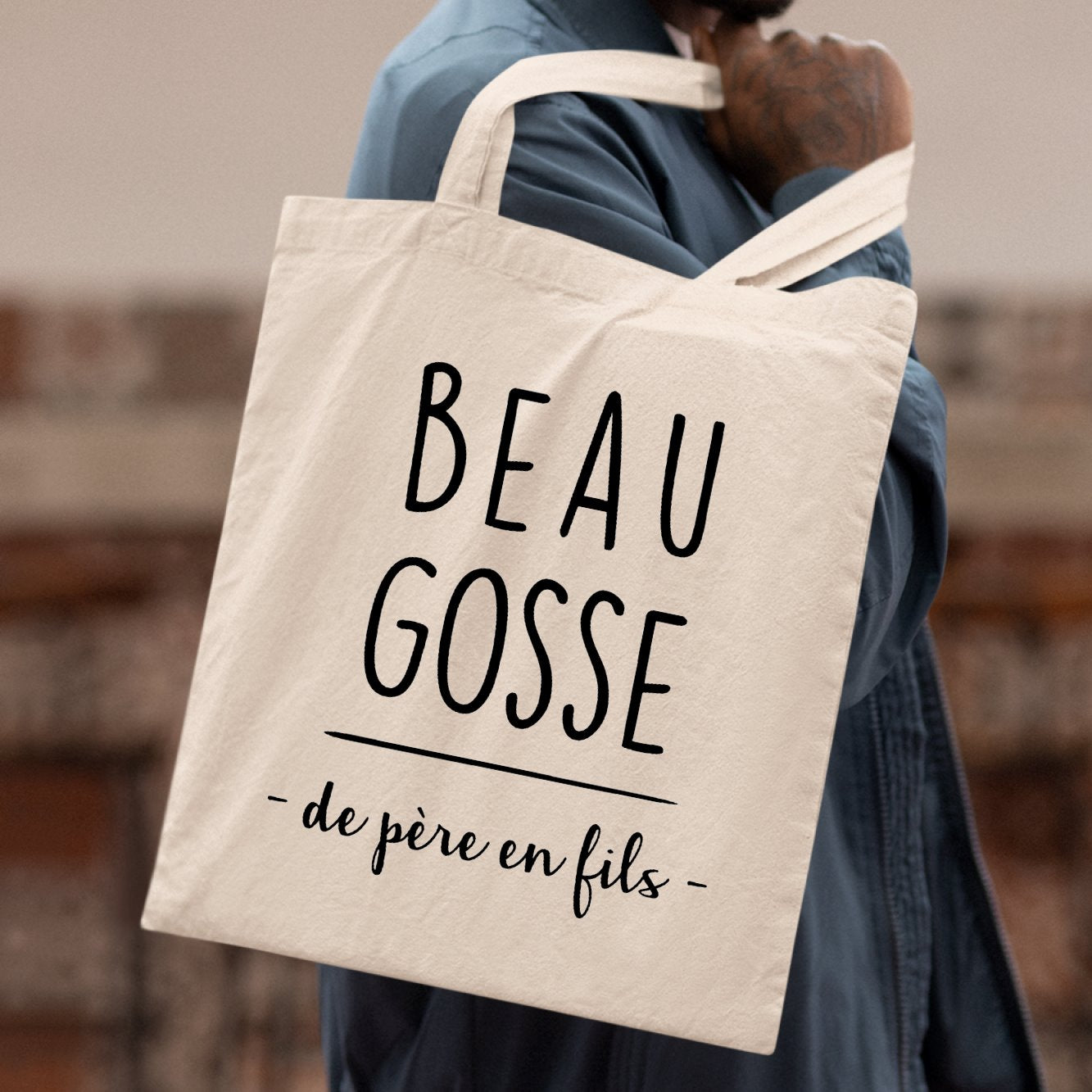 Tote bag Beau gosse de père en fils Beige