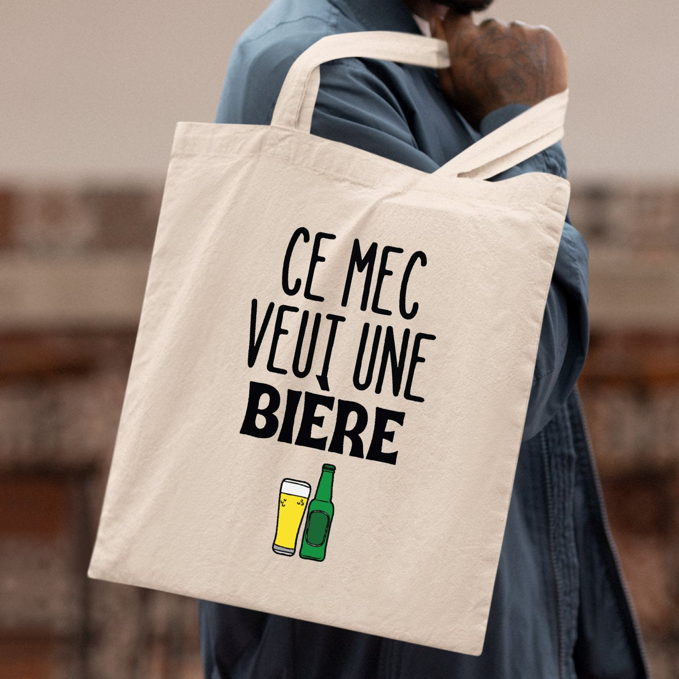 Tote bag Ce mec veut une bière Blanc