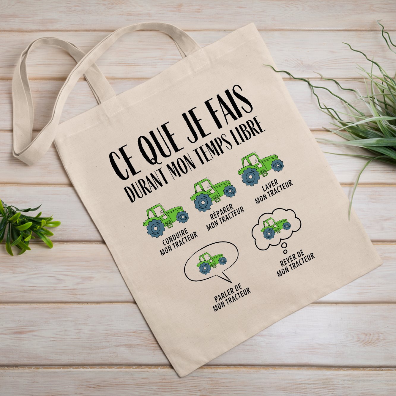 Tote bag Ce que je fais durant mon temps libre Tracteur Blanc