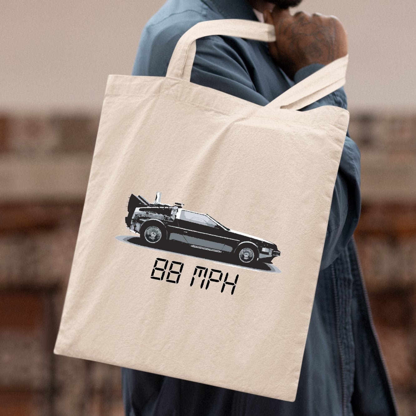 Tote bag Delorean 88 MPH Beige