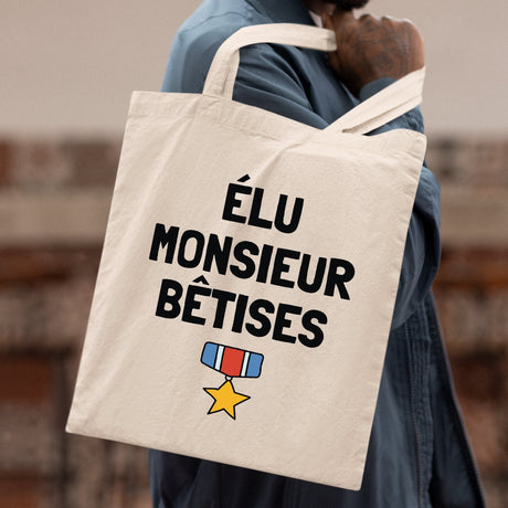 Tote bag Élu monsieur bêtises Beige